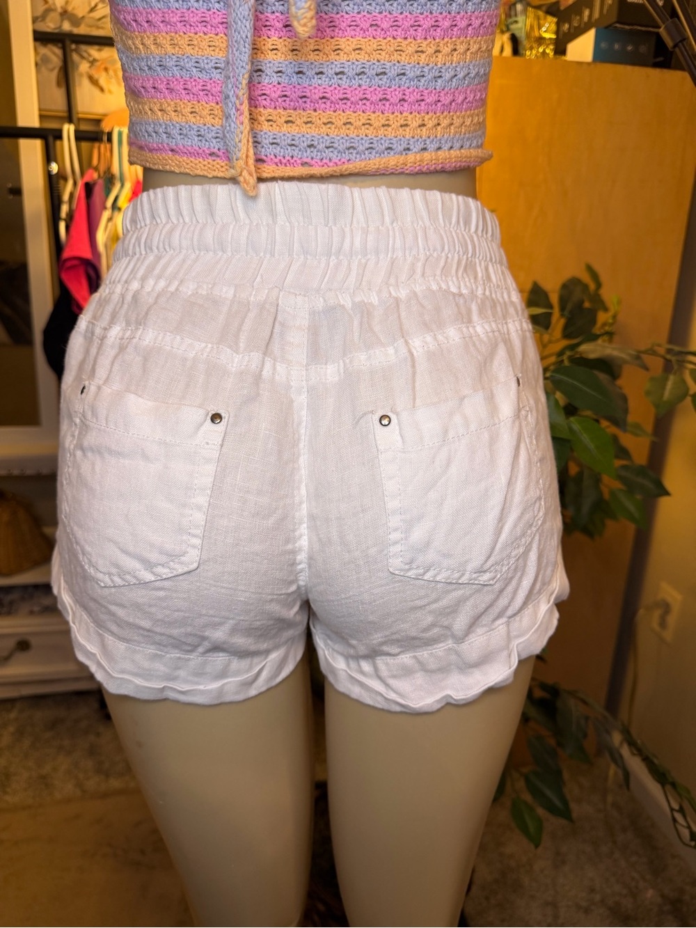 BEBE White Linen Blend Drawstring Beach Casual Shorts Size S - Picture 4 of 8